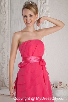 Elegant Short Ruched and Layered Hot Pink Bridesmaid Dress