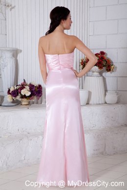 Floor-length Ruched and Flowery Pink Empire Bridesmaid Dress