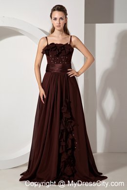 Brush Train Beaded and Flowery Brown Bridesmaid Dress