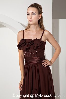 Brush Train Beaded and Flowery Brown Bridesmaid Dress