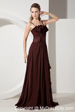 Brush Train Beaded and Flowery Brown Bridesmaid Dress