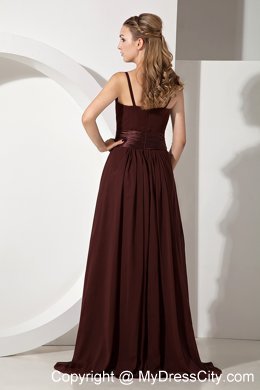 Brush Train Beaded and Flowery Brown Bridesmaid Dress