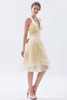 Halter V-neck Ruched Champagne Dress for Bridesmaid