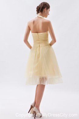 Halter V-neck Ruched Champagne Dress for Bridesmaid