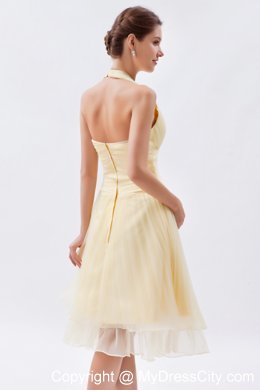 Halter V-neck Ruched Champagne Dress for Bridesmaid