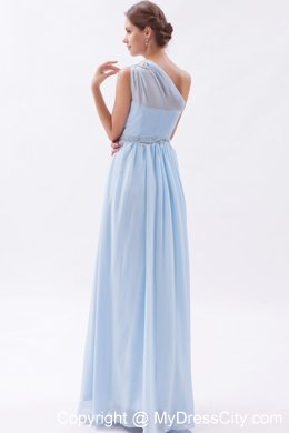 Light Blue Single Shoulder Ruched and Beaded Bridesmaid Dress