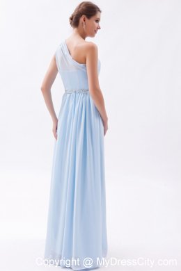 Light Blue Single Shoulder Ruched and Beaded Bridesmaid Dress