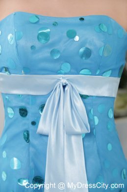 Strapless Short Polka Sash Blue Dress for Bridesmaid