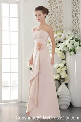 Baby Pink Column Flower Decorate Waist Bridesmaid Dress