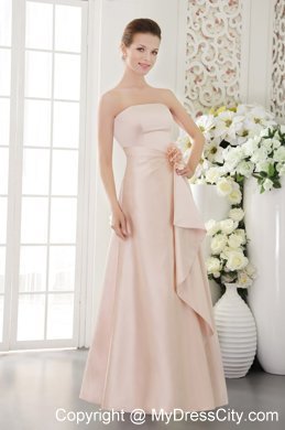 Baby Pink Column Flower Decorate Waist Bridesmaid Dress