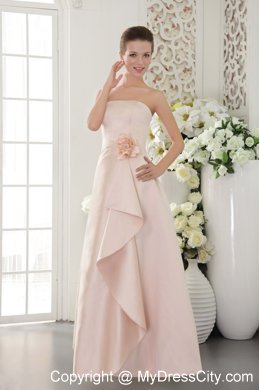 Baby Pink Column Flower Decorate Waist Bridesmaid Dress