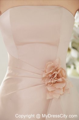 Baby Pink Column Flower Decorate Waist Bridesmaid Dress