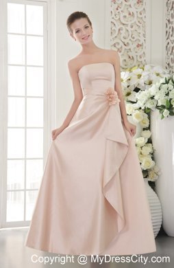 Baby Pink Column Flower Decorate Waist Bridesmaid Dress