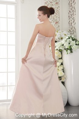 Baby Pink Column Flower Decorate Waist Bridesmaid Dress