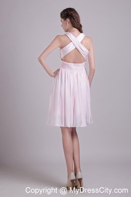 Short Ruched Chiffon Criss-cross Back Bridesmaid Dress