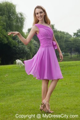 Ruched Single Shoulder Lavender Knee-length Bridesmaid Dress