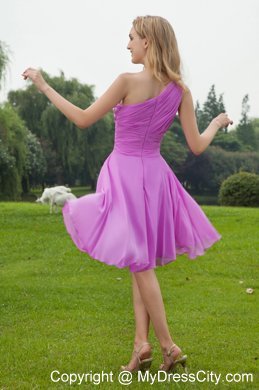 Ruched Single Shoulder Lavender Knee-length Bridesmaid Dress
