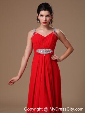 Strapless Empire Beaded Straps Prom Dress In Red