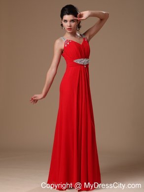 Strapless Empire Beaded Straps Prom Dress In Red