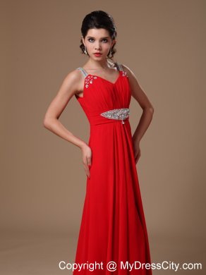 Strapless Empire Beaded Straps Prom Dress In Red