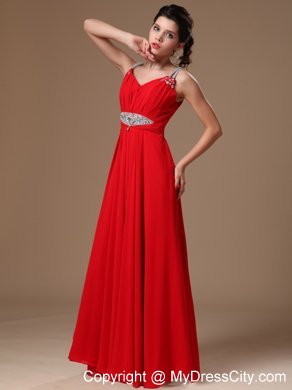 Strapless Empire Beaded Straps Prom Dress In Red