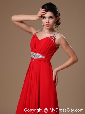 Strapless Empire Beaded Straps Prom Dress In Red