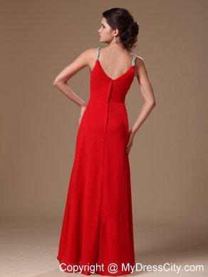 Strapless Empire Beaded Straps Prom Dress In Red