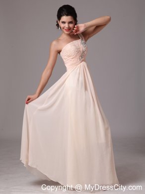 Beaded Single Shoulder Champagne Empire Prom Gowns