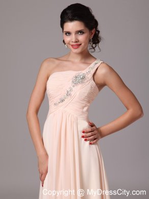 Beaded Single Shoulder Champagne Empire Prom Gowns