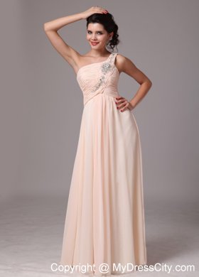 Beaded Single Shoulder Champagne Empire Prom Gowns