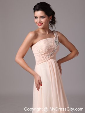 Beaded Single Shoulder Champagne Empire Prom Gowns