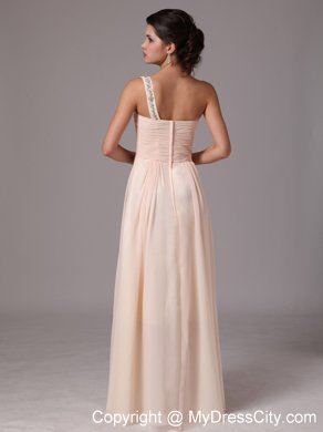 Beaded Single Shoulder Champagne Empire Prom Gowns