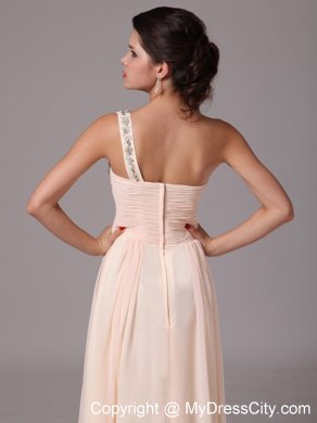 Beaded Single Shoulder Champagne Empire Prom Gowns