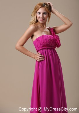 Fushcia One Shoulder Prom Dress with Hand Made Flowers