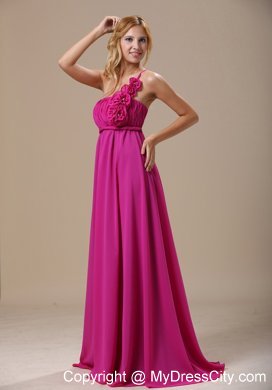 Fushcia One Shoulder Prom Dress with Hand Made Flowers