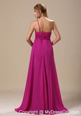 Fushcia One Shoulder Prom Dress with Hand Made Flowers