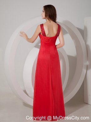 Red Empire V-neck Chiffon Prom Dress with Beading