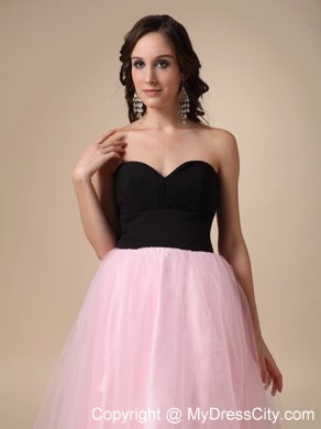 Black and Pink A-line Sweetheart Strapless Prom Dress