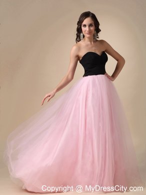 Black and Pink A-line Sweetheart Strapless Prom Dress