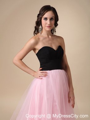 Black and Pink A-line Sweetheart Strapless Prom Dress