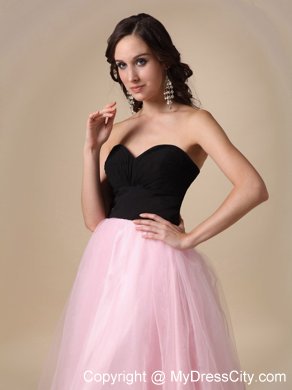 Black and Pink A-line Sweetheart Strapless Prom Dress