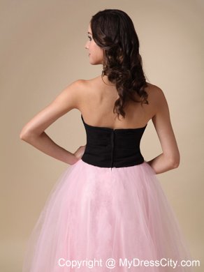 Black and Pink A-line Sweetheart Strapless Prom Dress