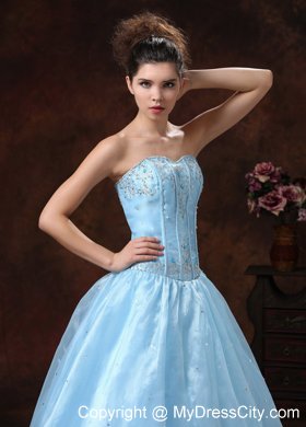 Light Blue Sweetheart Prom Dress with Beaded Appliques