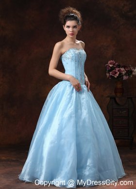 Light Blue Sweetheart Prom Dress with Beaded Appliques