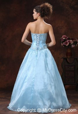 Light Blue Sweetheart Prom Dress with Beaded Appliques