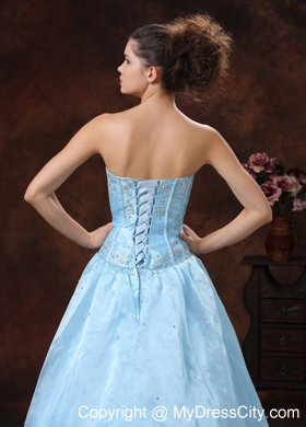 Light Blue Sweetheart Prom Dress with Beaded Appliques