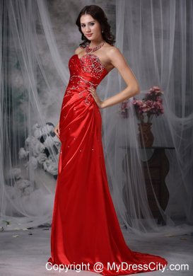 Red Sweetheart Brush Train Taffeta Beading Prom Dress