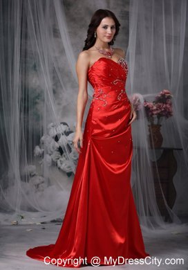 Red Sweetheart Brush Train Taffeta Beading Prom Dress