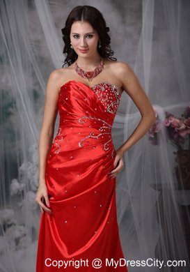 Red Sweetheart Brush Train Taffeta Beading Prom Dress