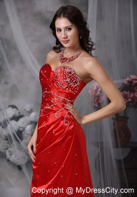 Red Sweetheart Brush Train Taffeta Beading Prom Dress